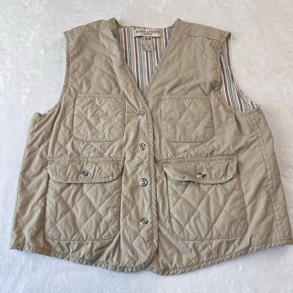 Marsh Landing Vintage Vest Women’ size PM Khaki Quilted Utility Canvas - Picture 1 of 6
